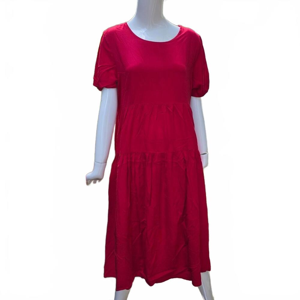 Sopiya Summery Boho Tiered Scarlet Dress Short Sleeve Rayon